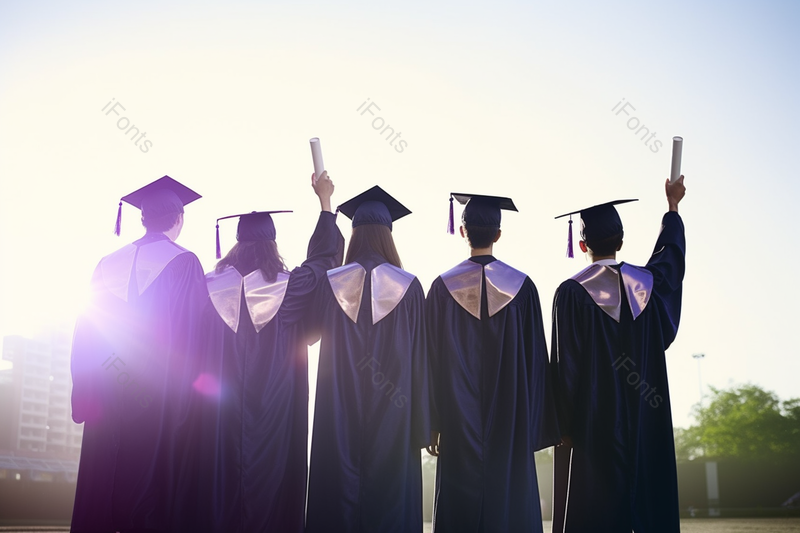 大学生手举着毕业证背影,高清,摄影图,摄影图片,图片大全,摄影图免费下载